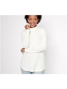 Susan Graver Weekend Essentials Tunic Size XS Regular Waffle Knit Ivory Comfort